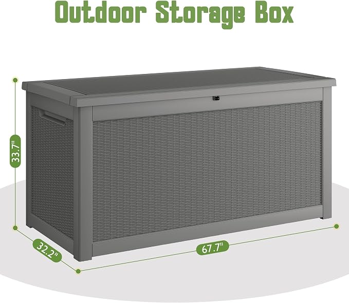 320 Gallon Outdoor Storage Box, Resin Deck Boxes Indoor and outdoor, Waterproof Storage Box Lockable Lid for Garden Tools, Package Delivery, Patio Cushions, Grey