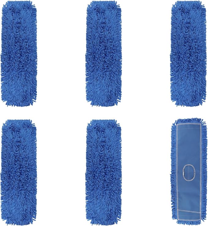Commercial 24 Inch Dust Mop Head: Replacement Sweeper and Janitorial Industrial Dust Mop Head for Floor Cleaning, Office, School, Restaurant, Hospital (Blue - 6 Pack)