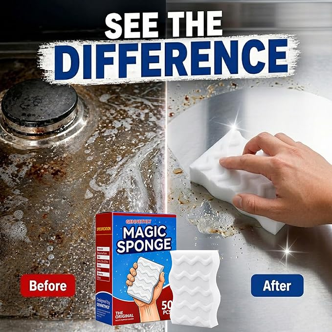 3X Density Magic Sponge Eraser, 50 Pack Melamine Sponge Cleaning Eraser Bulk, White Foam Magic Clean, Household Cleaning Sponges mr for Kitchen, Bathroom, Bathtub, Sink, Shoes & Wall Cleaner
