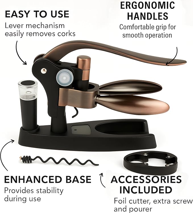 Wine Opener – Durable Bottle Opener with Corkscrew – Manual Wine Bottle Opener for Effortless Cork Removal – Ergonomic, Heavy-Duty, Easy to Use for Home & Bar