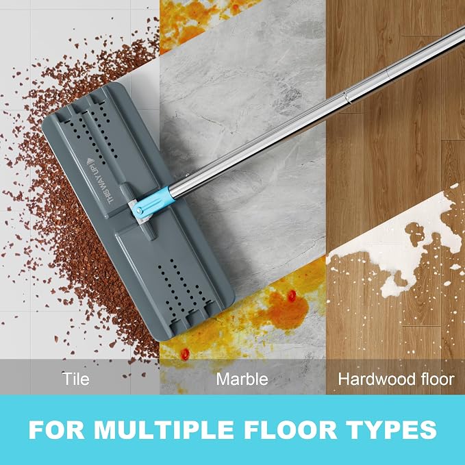 JOYMOOP Mop and Bucket Set, Mops for Floor Cleaning, Wall Mop Cleaner with Long Handle, with 6 Reusable Microfiber Mop Pads - Grey+Cyan Blue