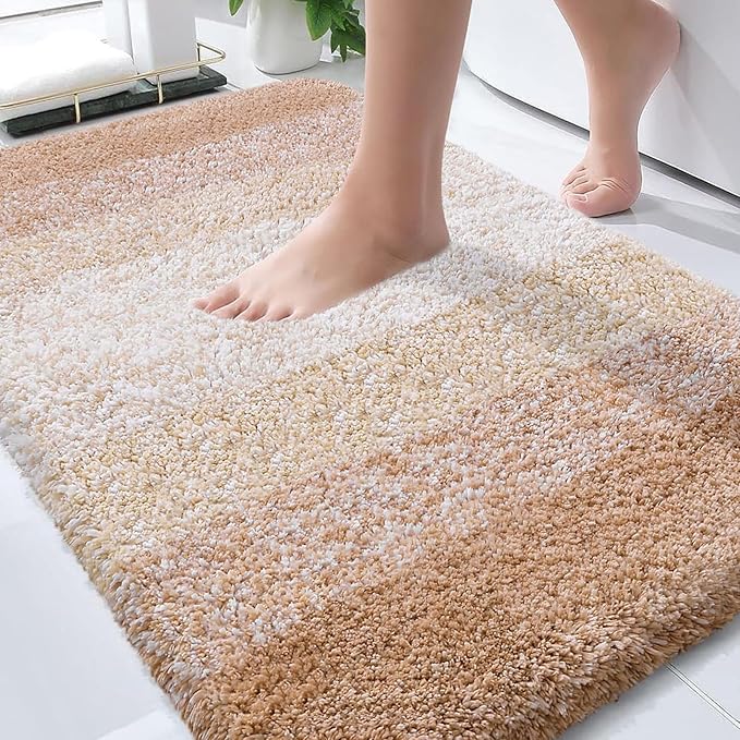 OLANLY Bathroom Rugs Mat 36x24, Extra Soft Absorbent Microfiber Bath Rugs, Rubber Backing, Quick Dry, Machine Washable Bath Mats for Bathroom Floor, Tub and Shower, Home Decor Accessories, Beige