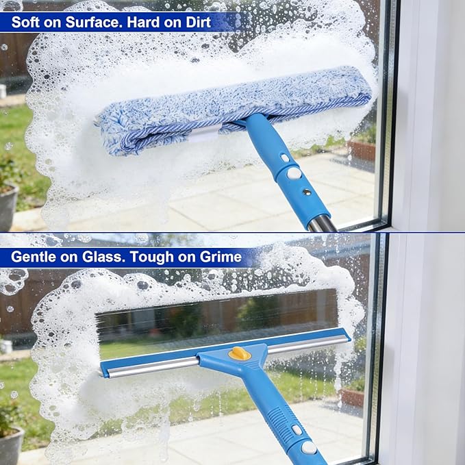 Professional Window Cleaning Kit, Window Washing Kit with 3 Gallon Bucket, 14-Inch Squeegee & 15-Inch Scrubber, 76-Inch Extendable Pole, Window Cleaning Equipment for Home & Commercial (76 inch)