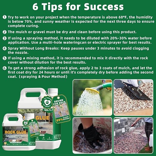 Rock Glue for Landscaping - 2 Gallon Mulch Glue and Gravel Binder | Fast-dry, non-toxic rock glue for landscaping,bonds gravel,mulch,pebbles and stones for patios,garden,paths and flower beds