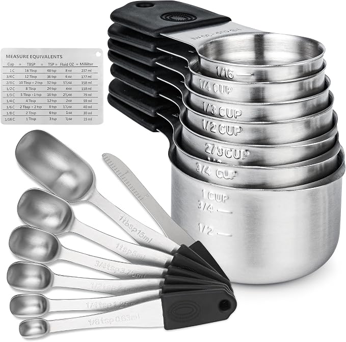 Magnetic Measuring Cups & Spoons Set 15, Stainless Steel Measuring Cups and Spoons Set, Heavy Duty Metal Measuring Cup & Spoon with Leveler & Measure Equivalents for Cooking & Baking