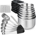 Magnetic Measuring Cups & Spoons Set 15, Stainless Steel Measuring Cups and Spoons Set, Heavy Duty Metal Measuring Cup & Spoon with Leveler & Measure Equivalents for Cooking & Baking
