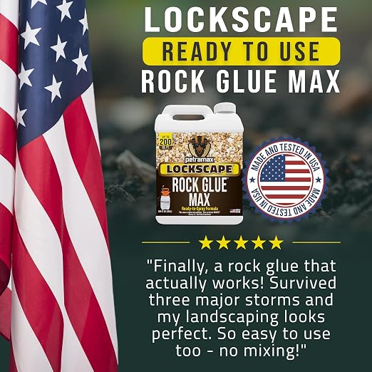 PetraMax Lockscape Rock Glue for Landscaping w/Sprayer, 1 Gal (Made in USA) - 100% Permeable Landscape Adhesive for Stones & Pebbles - Ready to Spray Pea Gravel Binder & Mulch Glue for Landscaping