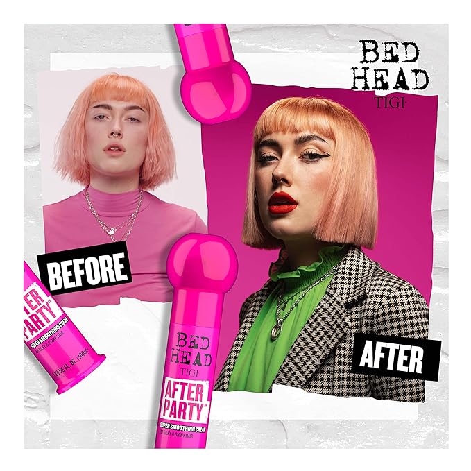 Bed Head by TIGI After Party Super Smoothing Cream – Anti Frizz Hair Styling Product, Humidity Protection for Frizzy or Dull Hair, Travel Size 1.69 fl oz