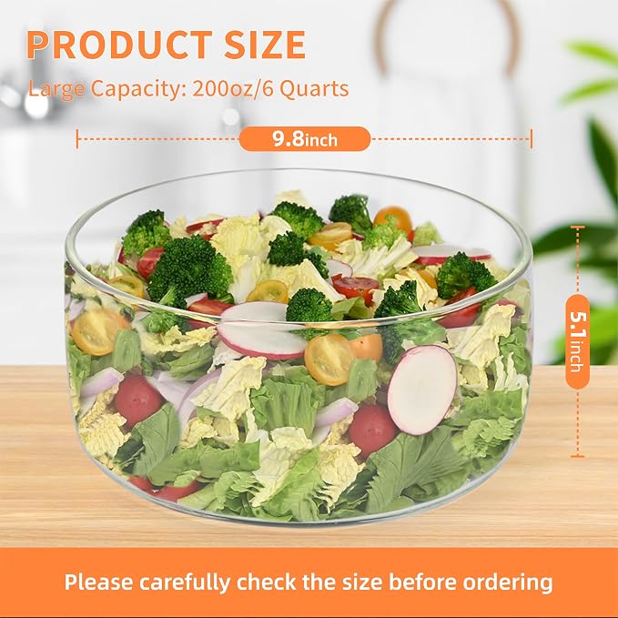 Large Trifle Bowl Glass, 200oz Morden Design Clear Glass Salad Bowl with Lid, 9.8" Serving Bowl for Laying Ice Cream Cakes, Cupcake, Salad, Fruit, Microwave & Dishwasher Safe