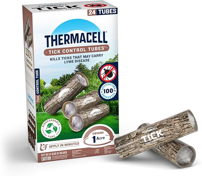 Thermacell Tick Control Tubes; 24 Per Box; No Spray, Easy-to-Use; Kills Ticks That May Carry Lyme Disease; Place in Backyard, Gardens or Wooded Areas Twice a Year; Won't Harm Kids, Pets or Environment