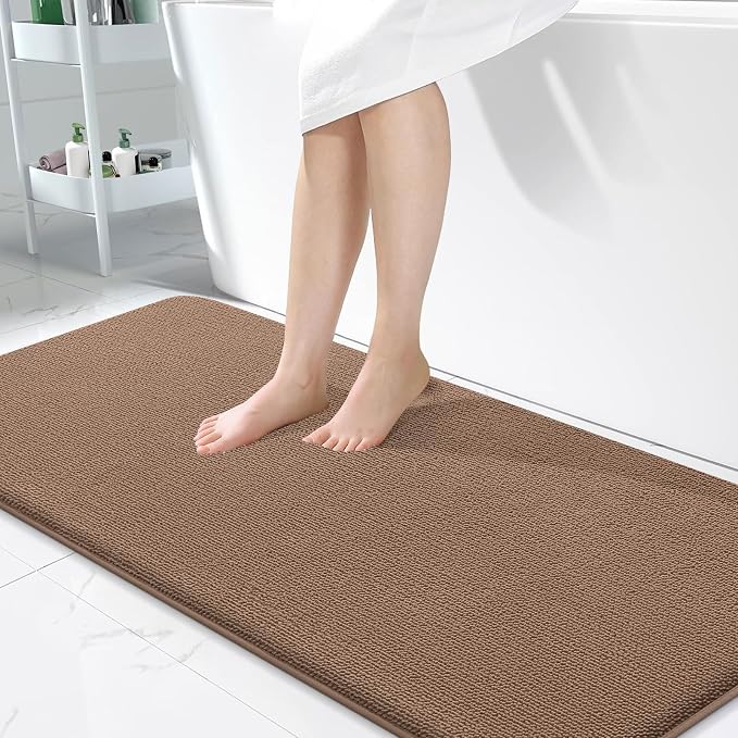 OLANLY Memory Foam Bathroom Runner Rugs 47x24, Absorbent Long Mat, Mocha | Soft Quick Dry Bath Mat Rugs, Non-Slip, Machine Washable Mat for Bathroom Floor, Tub and Shower, Home Decor Accessories