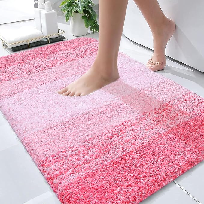 OLANLY Bathroom Rugs Mat 34x21, Extra Soft Absorbent Microfiber Bath Rugs, Rubber Backing, Quick Dry, Machine Washable Bath Mats for Bathroom Floor, Tub and Shower, Home Decor Accessories, Pink