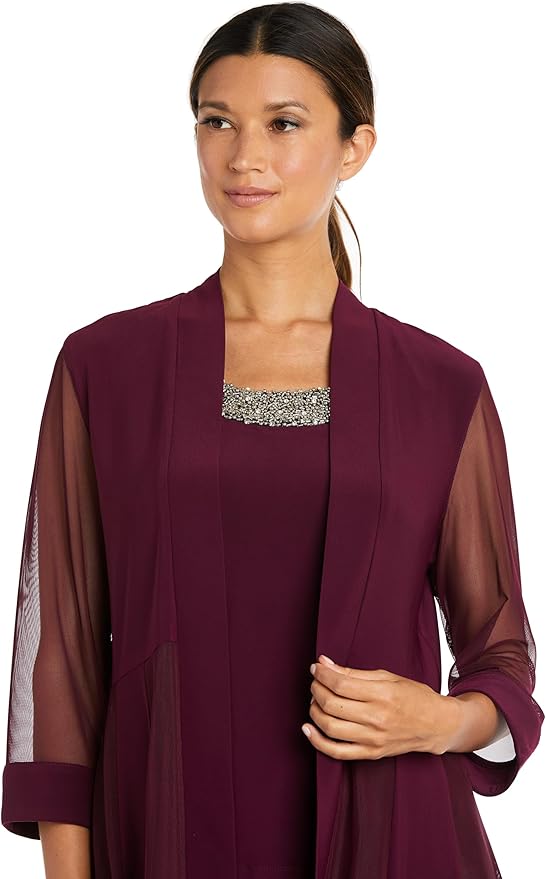 R&M Richards Women's Beaded Neck 2 Piece Pant Set