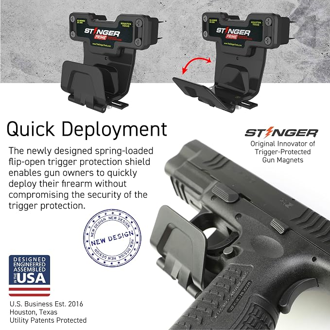 Stinger Prime Gun Magnet Mount, w/Trigger Guard Protection, Magnetic Gun Mount for Car, Truck, Desks, Safes, Walls, Gun Magnet for Handgun Rifle Shotgun Pistol Revolver