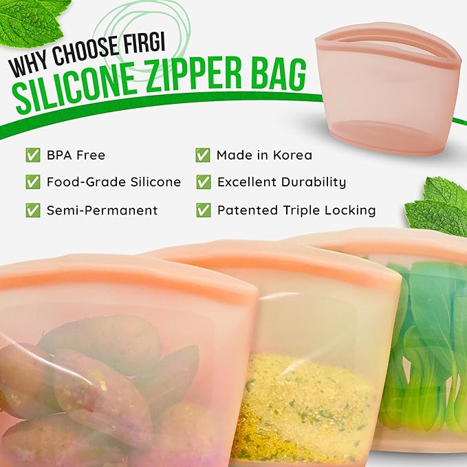 Reusable Silicone Sandwich Bag, 3.5 Cups, Food Storage Container, Made in Korea BPA-Free Platinum Silicone, Reusable Freezer Bag, Microwave Safe, Sous Vide, Lunch Baggies, 29oz, Dry Rose | Reusable Zip Bag