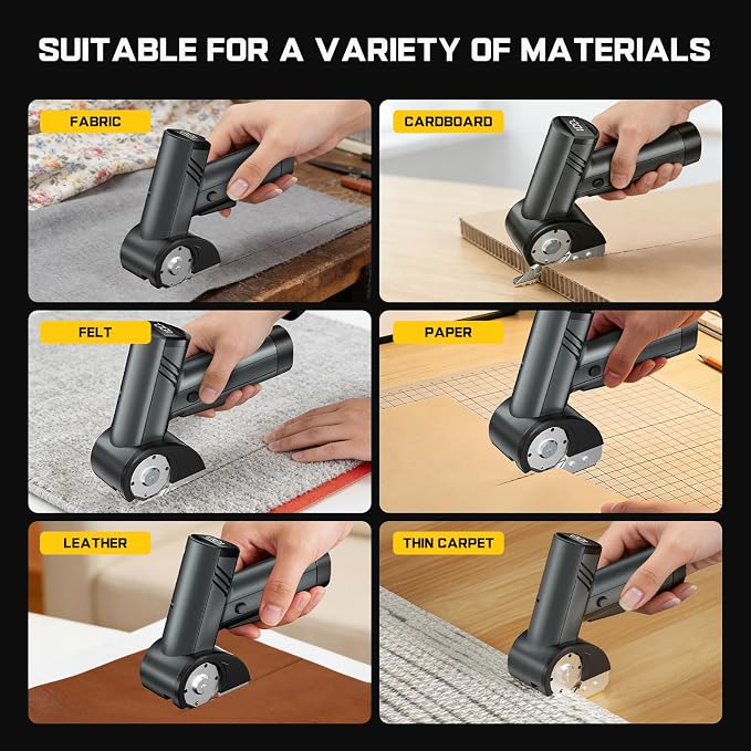 Cordless Electric Scissors, 320RPM High Speed Cardboard Cutter with 3000mAh Long-Lasting Battery, 4-Speed Power Rotary Cutter Tool with LED Display & 2 SKS Blades for Box, Fabric, Leather Craft