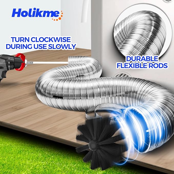 Holikme 50Ft Dryer Vent Cleaner Kit - Flexible Lint Brush for Deep Cleaning (Pack of 2)
