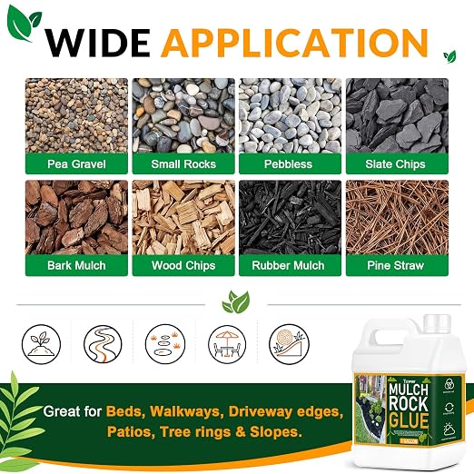 Teexpert Mulch and Rock Glue for Landscaping, 2 Gallon Concentrate Landscape Glue for Rubber Mulch, Wood Chips, Pea Gravel & Small Rocks, Strong Hold, Dries Clear, Covers up to 400 sq ft
