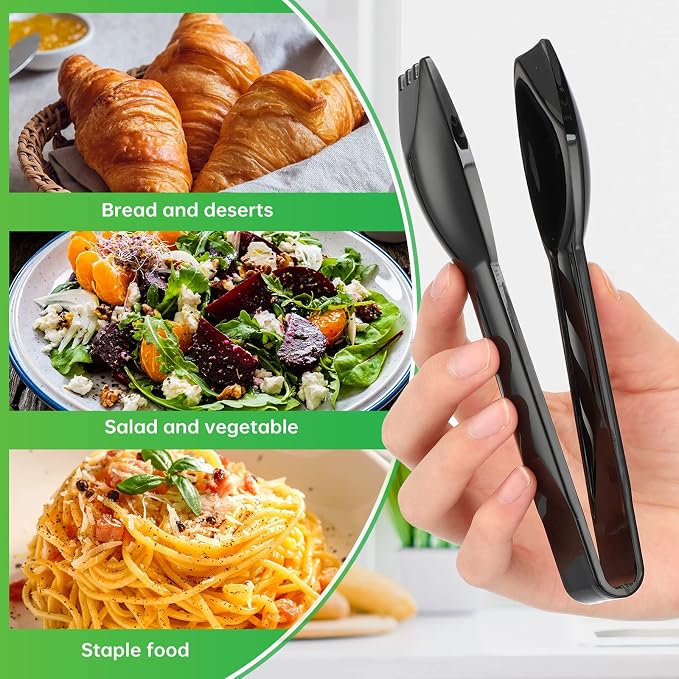 Patelai 24 Pcs 6 Inch Utility Tong Plastic Serving Tongs Bulk Scalloped Serving Utensils Charcuterie Accessories Heavy Duty Tongs for Cooking Appetizers Food Catering Dinner Party (Black)