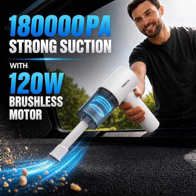REIKIYA Portable Air Duster 150000RPM Super Power, 18000Pa Cordless Vacuum Cleaner Rechargeable Handheld Pump with LED Light, Adjustable Dust Blower for Computer Keyboard Car House Outdoor