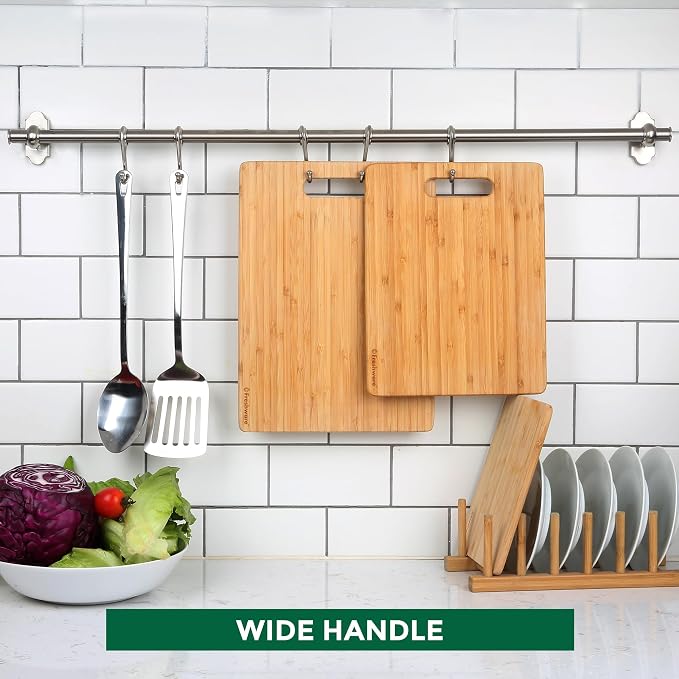 Freshware Bamboo Cutting Board Set of 3, Wooden Cutting Boards for Kitchen, Knife Friendly Food Grade Chopping Board, Lightweight with Hanging Hole for Easy Storage