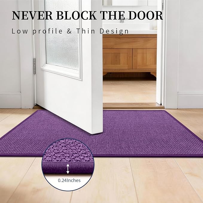 YIHOUSE Purple Toilet Rugs U Shaped 17.5"x24", Quick Dry Non Slip Contour Bath Mat, Absorbent Machine Washable Ultra Thin Bathroom Mats for Toilet Base