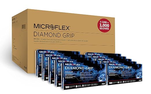 Microflex MF-300-M Diamond Grip Exam Gloves, PF Latex, Textured Fingers, Medium, 100 per Box, 10 Box per Case (Pack of 1000)