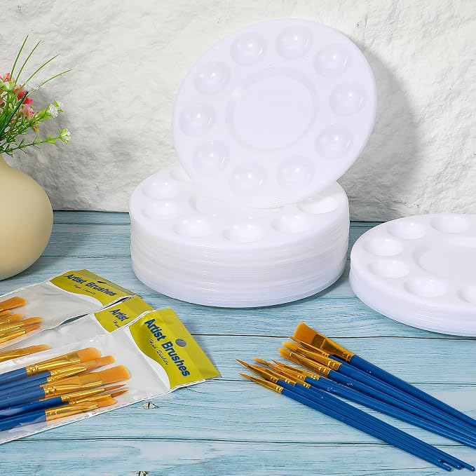 270 PCS Paint Brushes Set, 24 Pack of 240PCS Paint Brushes Bulk, 30 Paints Trays, Valued Paintes Brushe and Palettes Set, Acrylic Paints Brush Sets for Oil Watercolor Painting