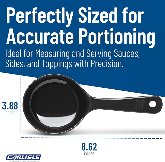 Carlisle FoodService Products 493003 Measure Miser Solid Short Handle Measuring Spoon, 6 Ounces, Black (Pack of 12)