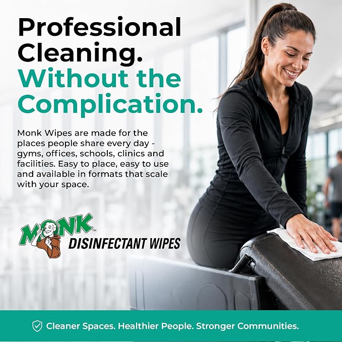 Monk Disinfecting Wipes (2 Refills of 800 Count) for Commercial Facilities | Heavy Duty Cleaning Wipes - 3in1 Disinfectant, Deodorizer & Sanitizer Cleaning Supplies – All Purpose Cleaner for Home & Gym