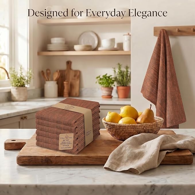 Urban Villa Kitchen Towels 100% Cotton Dish Towels for Kitchen(Set of 8)20”x30” Dish Cloths Absorbent Kitchen Linen Set with Hanging Loop Perfect for Drying Dishes Cleaning Hand Towels – Orange/Black