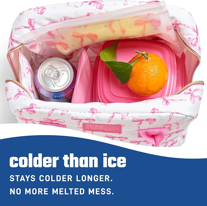Fit & Fresh Cool Coolers 2 Pack Soft Ice for Lunch Bags, Flexible Stretch Nylon, Durable, Reusable Lunch Box Ice Packs, Soft Ice, Reusable Freezer Packs, Lunch Ice, Easy to Clean, Pink Bows