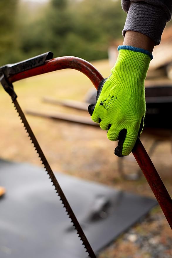 G & F 1516 Premium High Visibility Work and Gardening Gloves for Men and Women, 12 Pairs Pack, MicroFoam Textured Coated Palm and Fingers, Size Small, Green