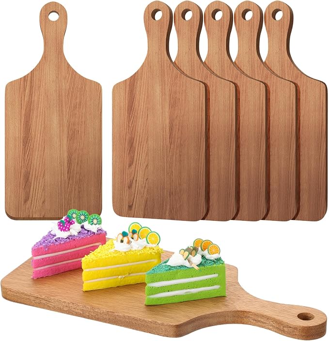 Didaey 6 Pcs Cutting Board Bulk Kitchen Thicken Chopping Platter with Handles Wooden Charcuterie Serving Trays Blank Wood Boards for Engraving Wedding Housewarming(Walnut,11 x 5 Inch)