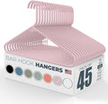 Plastic Hangers 45 Pack – Made in The USA – 6lb Capacity Standard Clothes Hangers with Strap Hooks for Dresses, Lingerie, Shirts, Pants, and Jackets – Pink