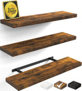 BAYKA Floating Shelves for Wall, Set of 3, 35.4 Inches Wall Mounted Wood Shelves for Bathroom, Bedroom, Living Room or Kitchen, Hanging Shelf for Books/Storage/Decor with 30lbs Capacity, Rustic Brown
