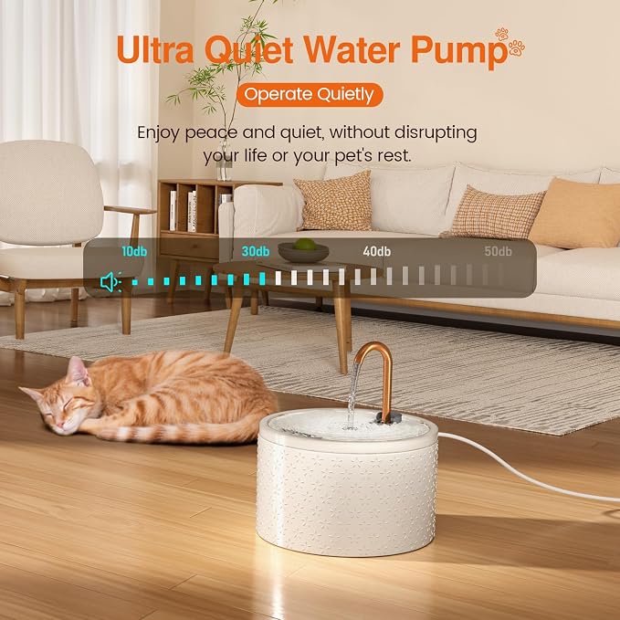 MISFANS Ceramic Cat Water Fountain, 2.1L/71oz, Firework-Embossed Design | All-Ceramic Bowl and Lid, Pure Copper Spout, Under 20dB Pump, Dual Filtration, 2 Flow Modes, 3 Filters and Sponge