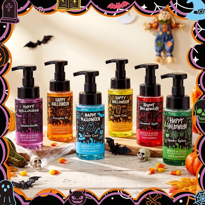 6 Pack Halloween Foaming Hand Soap with Pump Care Moisturizing Liquid Gentle Scented Hand Wash Gifts Spooky Happy Halloween Celebration Party Favors Decorations