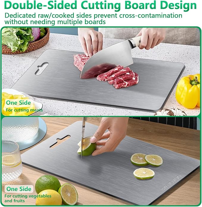 Titanium Cutting Board for Kitchen Set of 3,100% Pure Titanium Cutting Boards Double Sided Non-Toxic Hygiene Dishwasher-Safe Food Grade Metal Chopping Board for Meat,Fruit & Vegetables