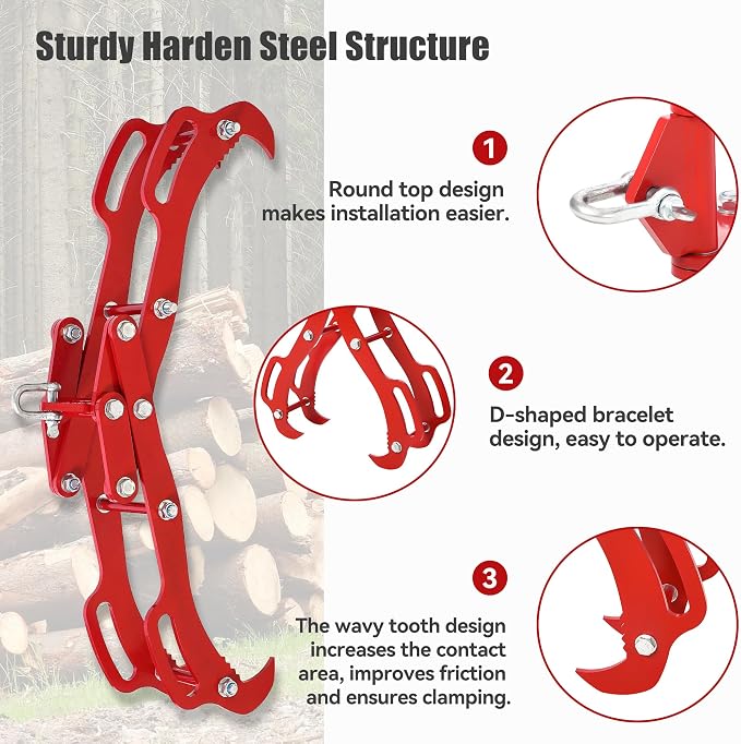 GarveeLife 28 in Log Lifting Tongs with 4 Claw Timber, Heavy Duty Logging Tool Grabbler, Anti-Slip Wooden Tongs, Steel Log Lifting for Tractors, Skidders, Firewood, Lumber Skidding Grabber | Anti-Slip Wooden Tongs, Steel Log Lifting Tong for Tractors, ...