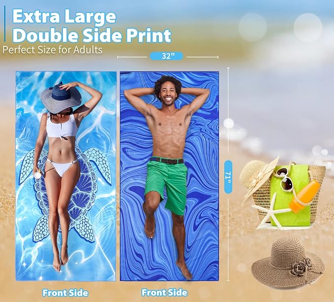 TwoYek Microfiber Beach Towel Extra Large 71x32 inches 4 Pack Bulk | Thin & Lightweight, Sand Free, Super Absorbent & Quick Dry, Oversized Towels for Beach Bath Pool Swim Travel Essentials Gift