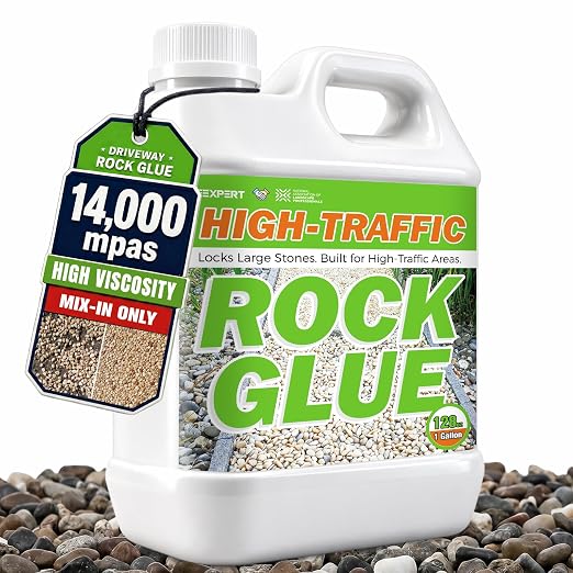 Rock Glue for Landscaping & Driveways, Heavy Duty Gravel Binder, Driveway Rated Mulch Binder to Stop Scattering, 5-Year Weatherproof Stone Adhesive for Pea Gravel, Patio, Walkway (1 Gallon)
