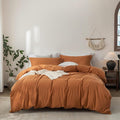 Linen Feel Duvet Cover Queen Size 90inch x 90inch,100% Washed Cotton Duvet Cover with Zipper Closure and 2 Pillowcases, Color of Burnt Orange