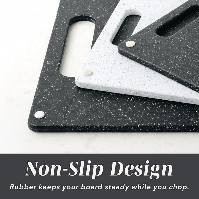 COOK WITH COLOR Non-Slip Cutting Board Set – Kitchen Essentials with Easy Grip Handle for Meat, Veggies, and Fruits, 3 Cutting Boards, Black/White
