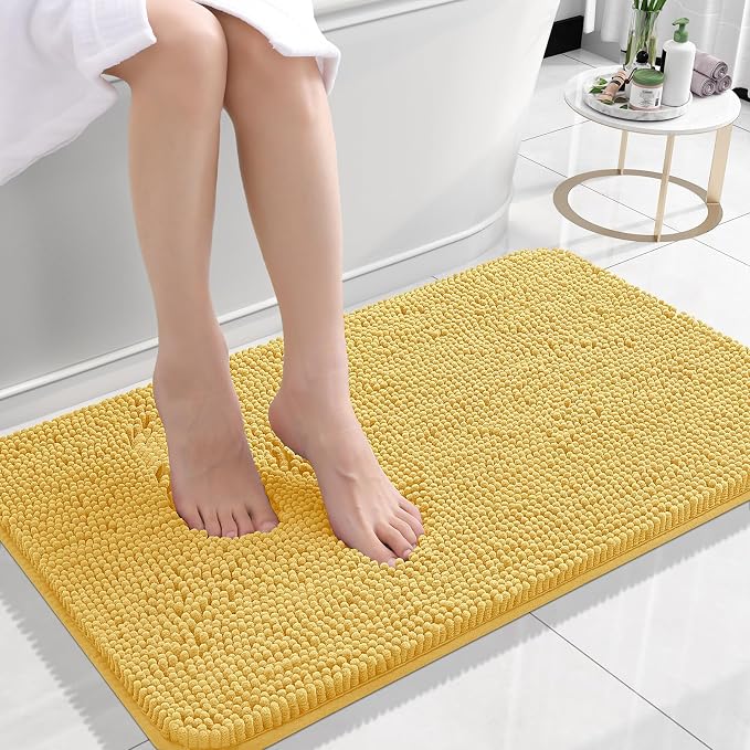 OLANLY Small Bathroom Rugs 24x16, Extra Soft Absorbent Chenille Bath Rugs, Rubber Backing Quick Dry, Machine Washable Bath Mats for Bathroom Floor, Tub and Shower, Home Decor Accessories, Yellow