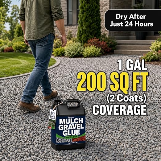 Teexpert Mulch Gravel Glue for Landscaping: 1 Gallon Rock Glue Fast-Dry Gravel Adhesive for Stone Pea Pebble Rubber,Strong Weather-Resistant Rocks Lock for Landscape Outdoor Yards Garden Bed Paver