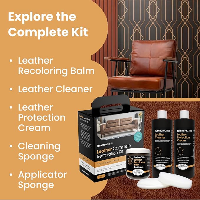 Furniture Clinic The Original Leather Recoloring Balm | Medium Brown Leather Dye | Repair Scratched, Faded, & Worn Leather | Restore Your Leather Couches, Sofas, and Furniture | 250 ml / 8.5 fl oz