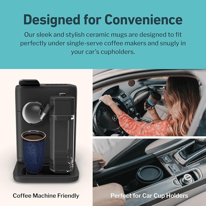 NOVA CERAMICS Coffee Tumbler – Travel Mug - On the Go Coffee Mug – Microwave & Dishwasher Safe Green Coffee Tumbler - Gifts For Women Men Him Her – 16oz – Abyss