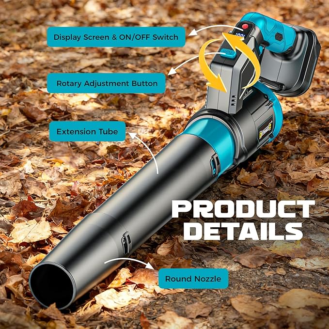 DIYtoolifz Cordless Leaf Blower Compatible with Makita 18V, 180° Rotated, 600 CFM Handheld Leaf Blowers, 3-Speed Brushless Motor, Lightweight Blower for Yard, Garden, Patio, NO Battery (Tool ONLY)
