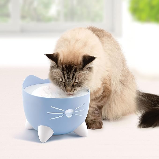 Catit PIXI Cat Drinking Fountain, Blue | Cat Water Fountain with Triple Filter and Ergonomic Drinking Options